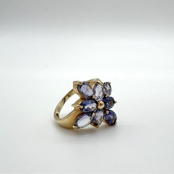 JL Iolite Flower 10k Yellow Gold Ring Size 7 - Picture 2 of 10